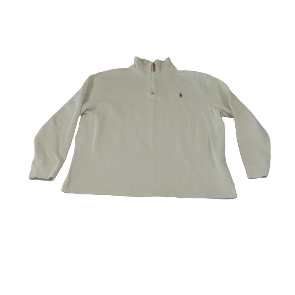 Ralph Lauren Polo Pony 1/4 Zip Cream Cotton Pullover Sweater Mock Neck Men's XL - Picture 5 of 7